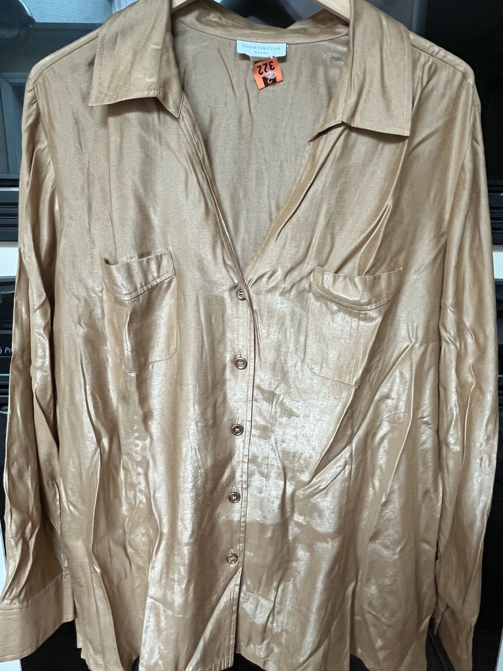 Charter Club Women’s Shimmery Metallic Gold Blouse